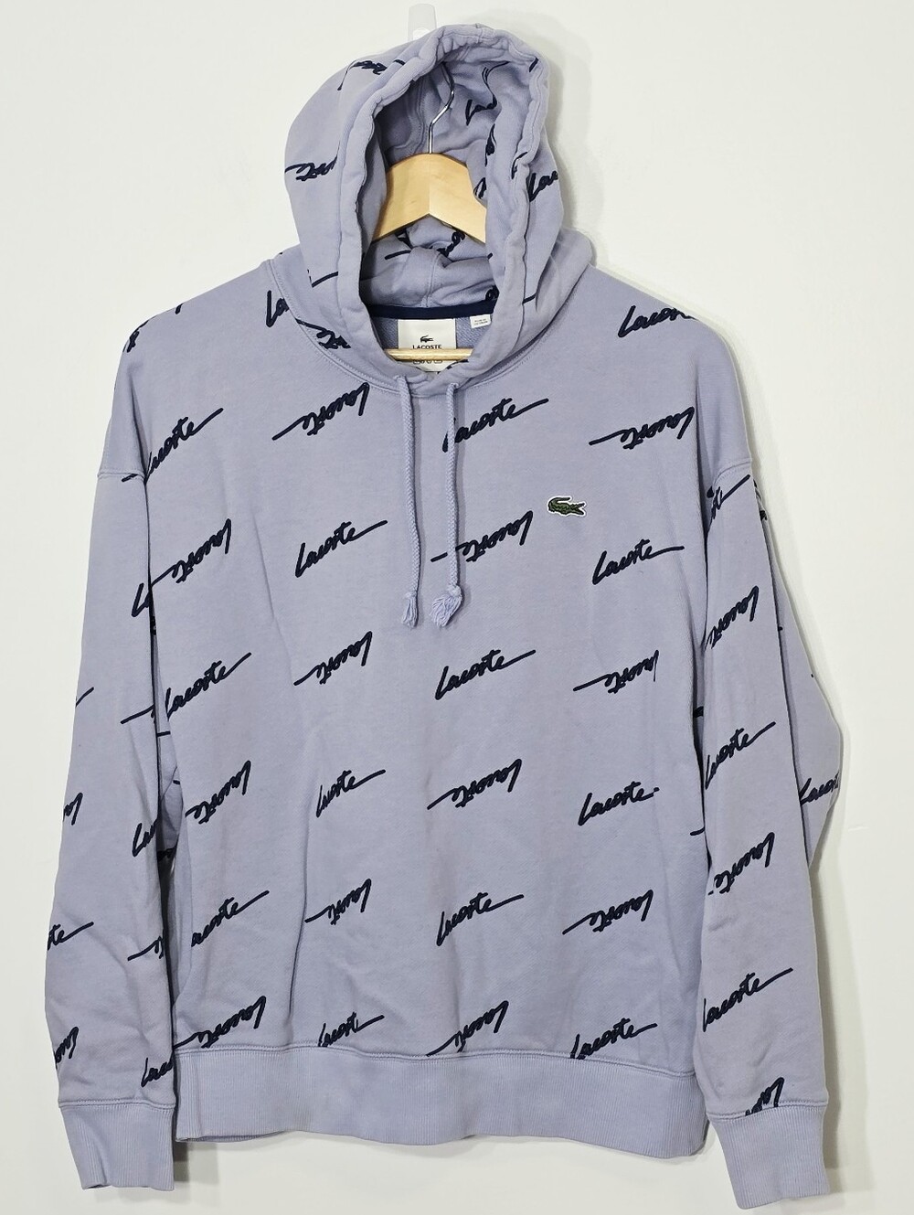 Lacoste L!ve Violet Blue Long Sleeve Hoodie 100% Cotton Size Medium